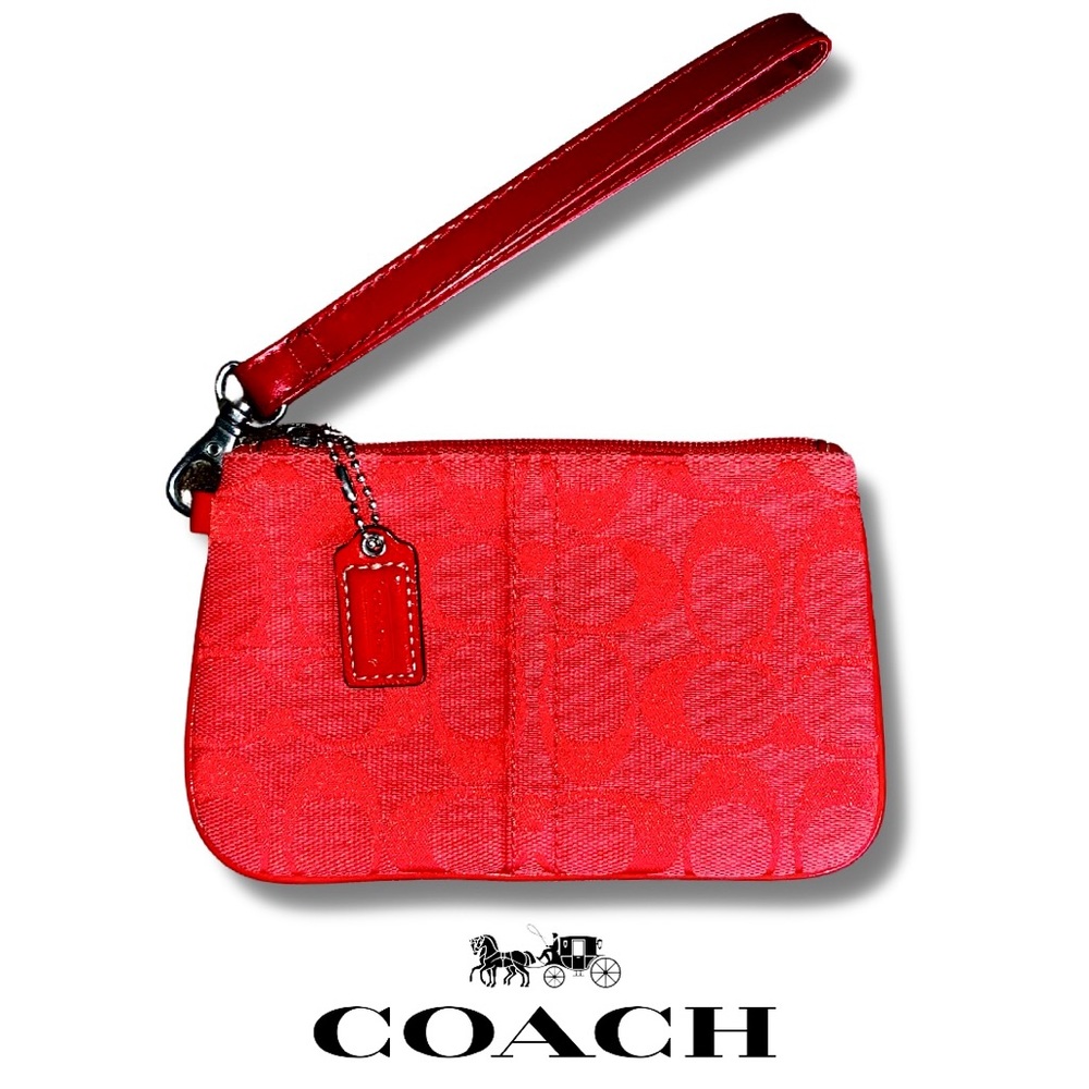 COACH Signature Red Monogram Canvas Wristlet Coin Purse